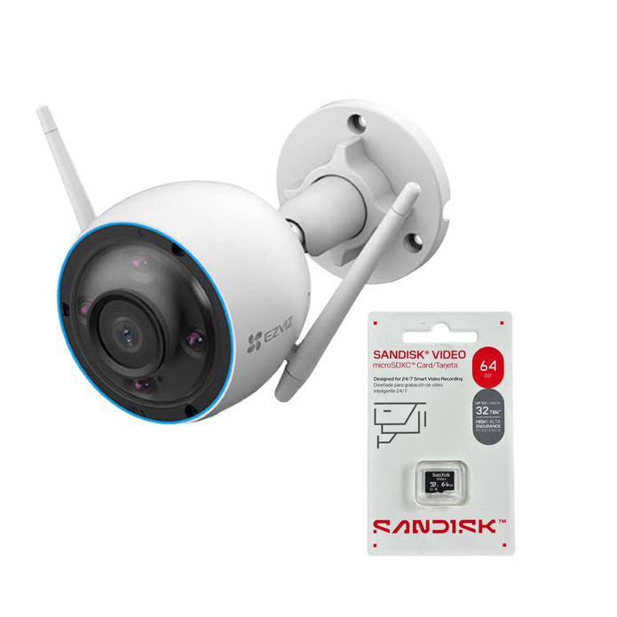 KIT CAMARA DE SEGURIDAD PARA EXTERIOR H3 3K Wifi + TARJETA DE MEMORIA 64GB