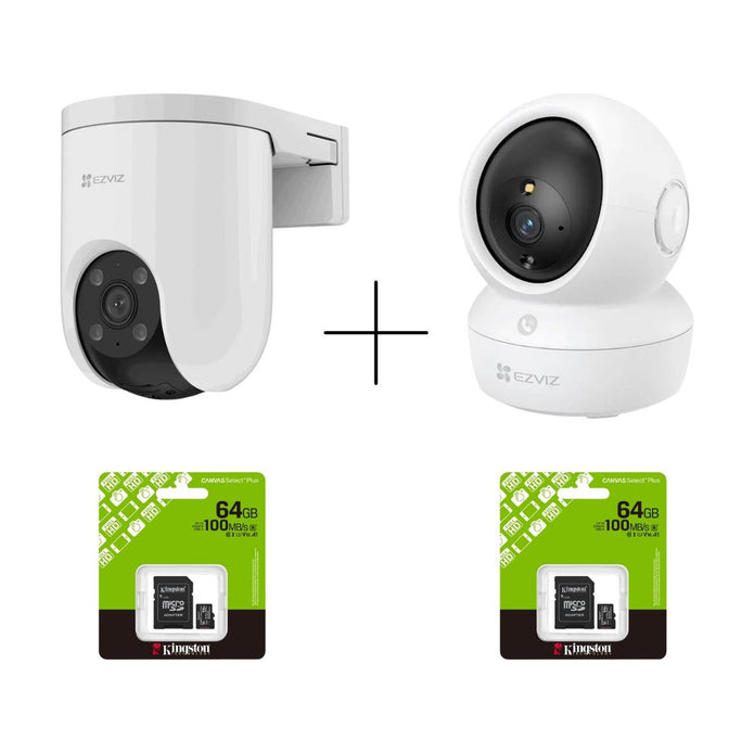 Kit 2 Cámaras Ezviz: Exterior H8C 2K + Interior H6C 2K + 2 Micro SD 64GB